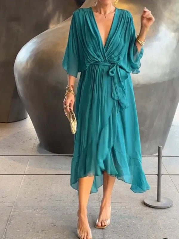 Robe Élégante en Mousseline de Soie à Col en V pour Femmes - Marie Montel