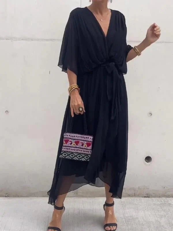 Robe Élégante en Mousseline de Soie à Col en V pour Femmes - Marie Montel