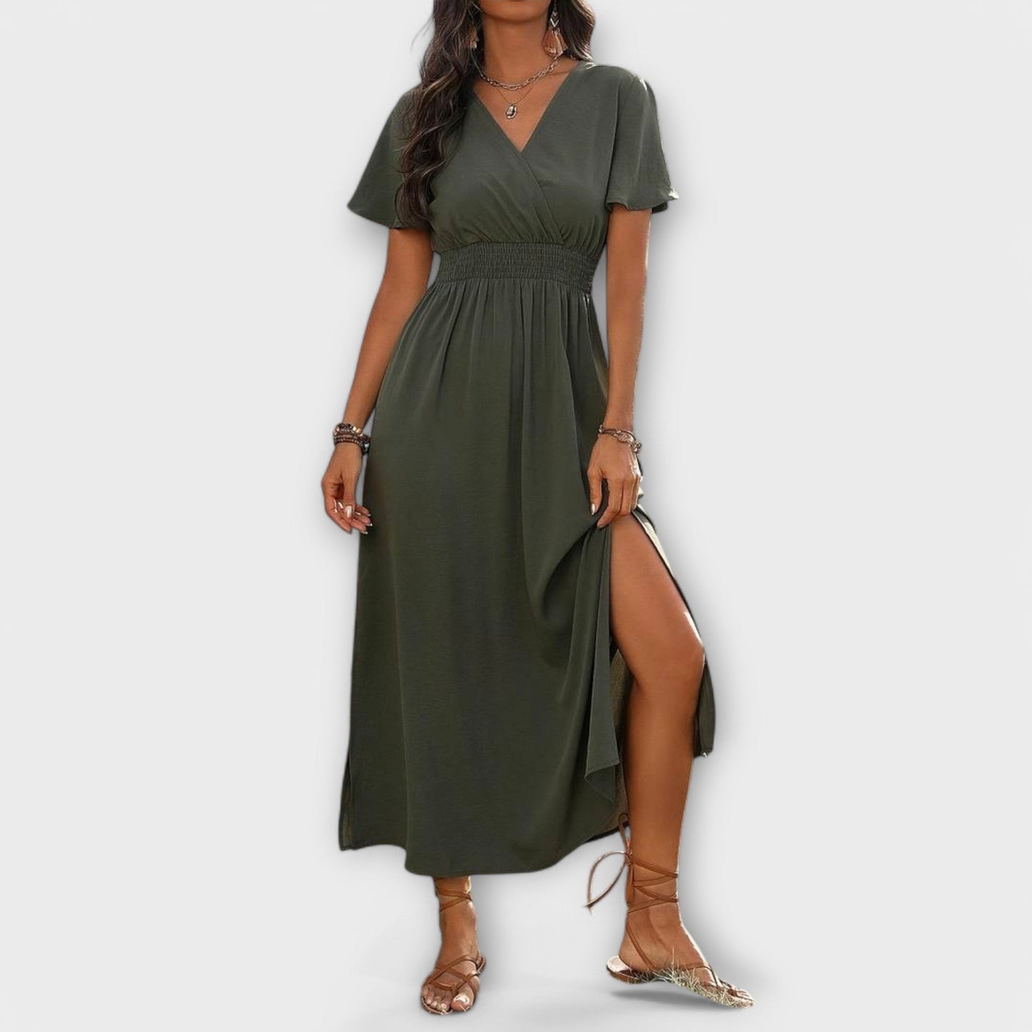 Robe Élégante en V avec Manches Longues pour Femmes - Marie Montel