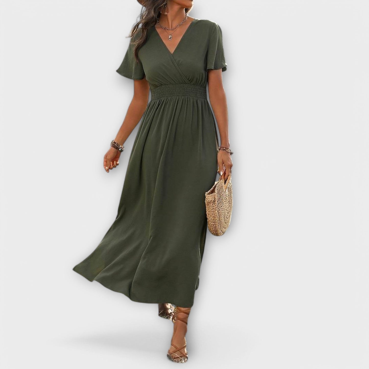 Robe Élégante en V avec Manches Longues pour Femmes - Marie Montel