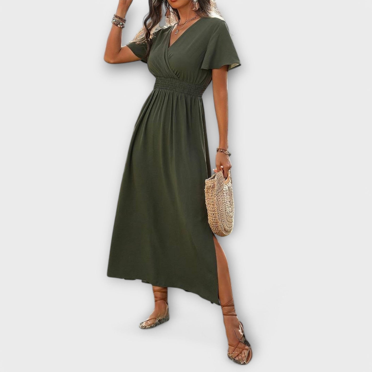 Robe Élégante en V avec Manches Longues pour Femmes - Marie Montel