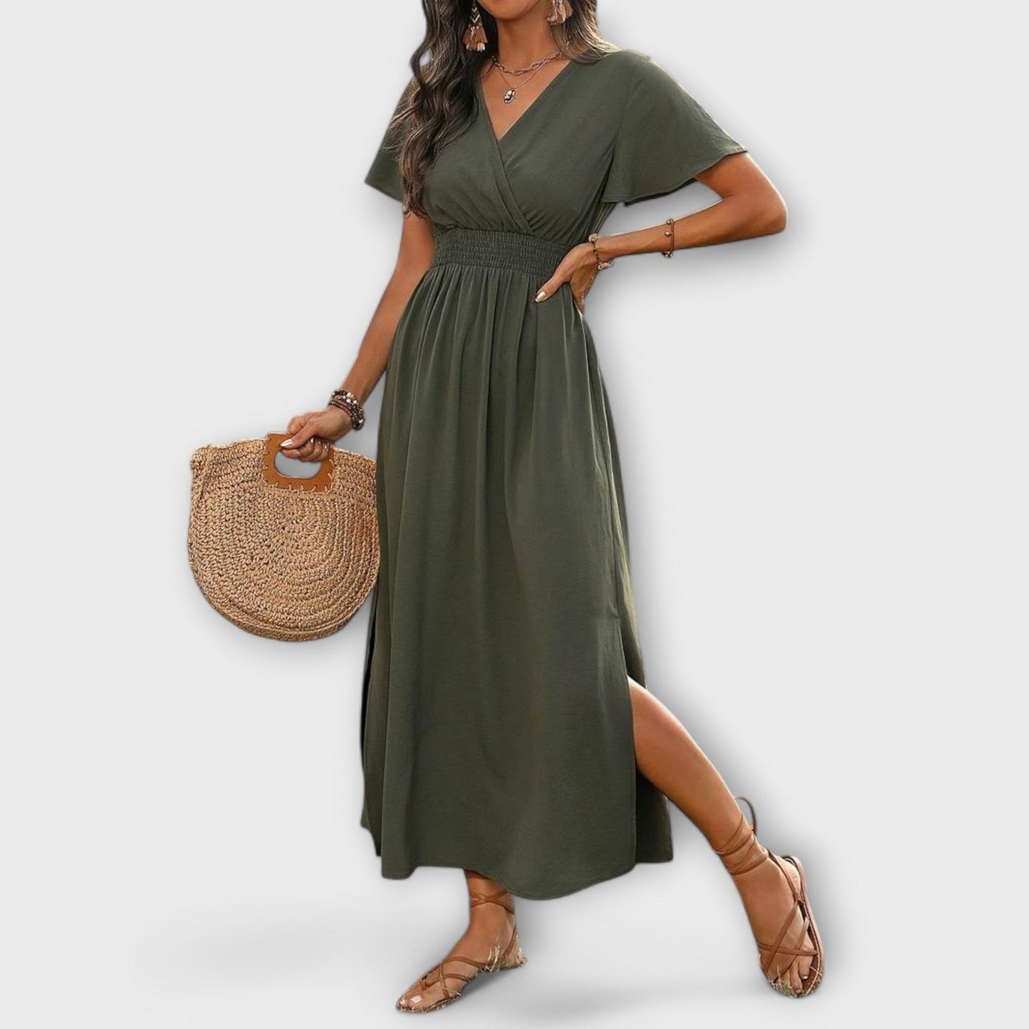 Robe Élégante en V avec Manches Longues pour Femmes - Marie Montel