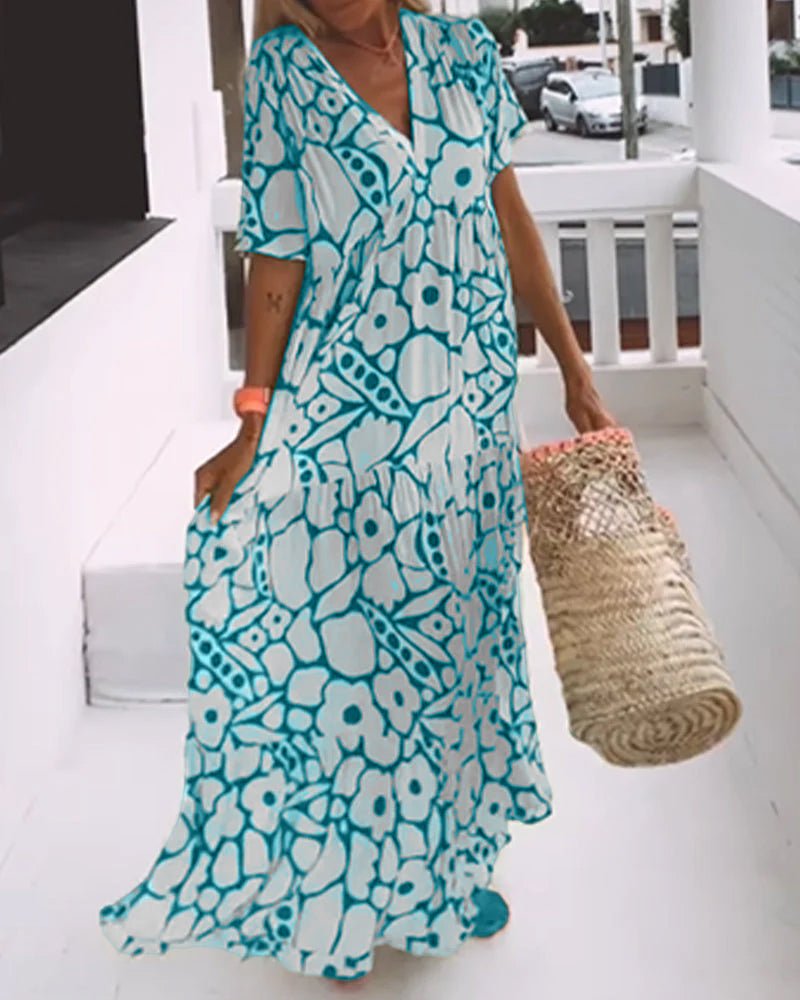 Robe Imprimée à Col en V pour Femmes - Marie Montel