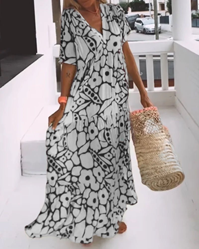 Robe Imprimée à Col en V pour Femmes - Marie Montel