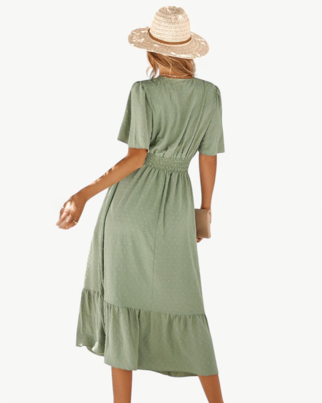 Robe Longue à V Col et Manches Courtes pour Femmes - Marie Montel