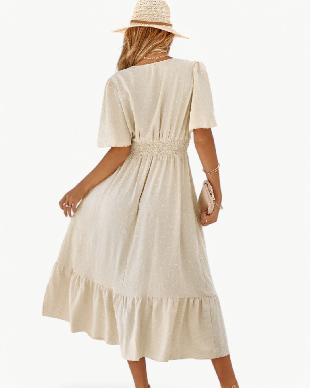 Robe Longue à V Col et Manches Courtes pour Femmes - Marie Montel