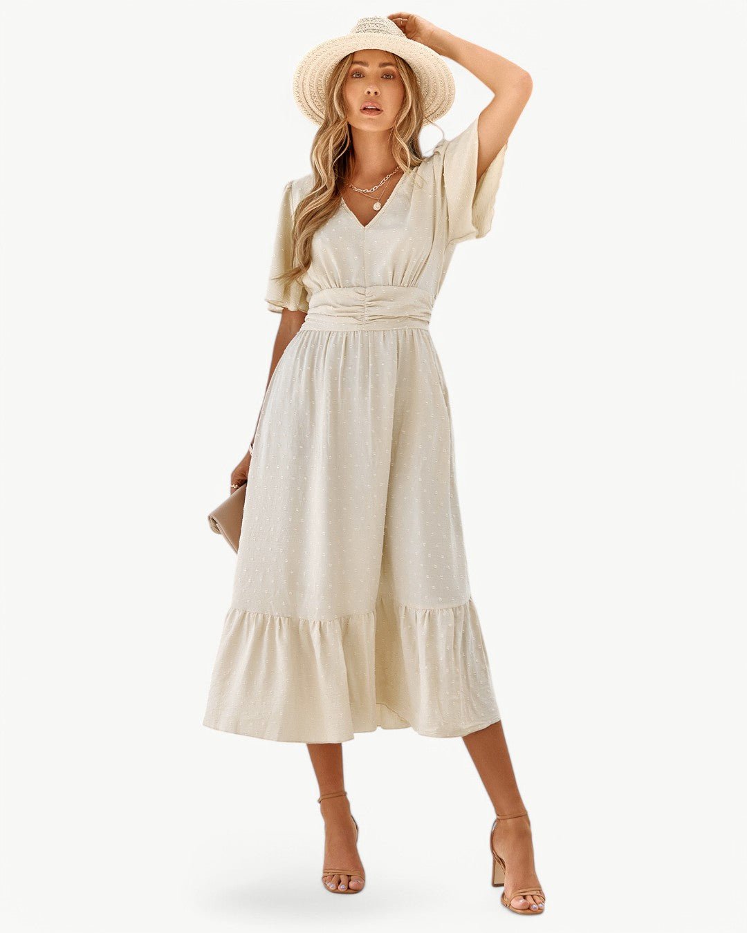 Robe Longue à V Col et Manches Courtes pour Femmes - Marie Montel