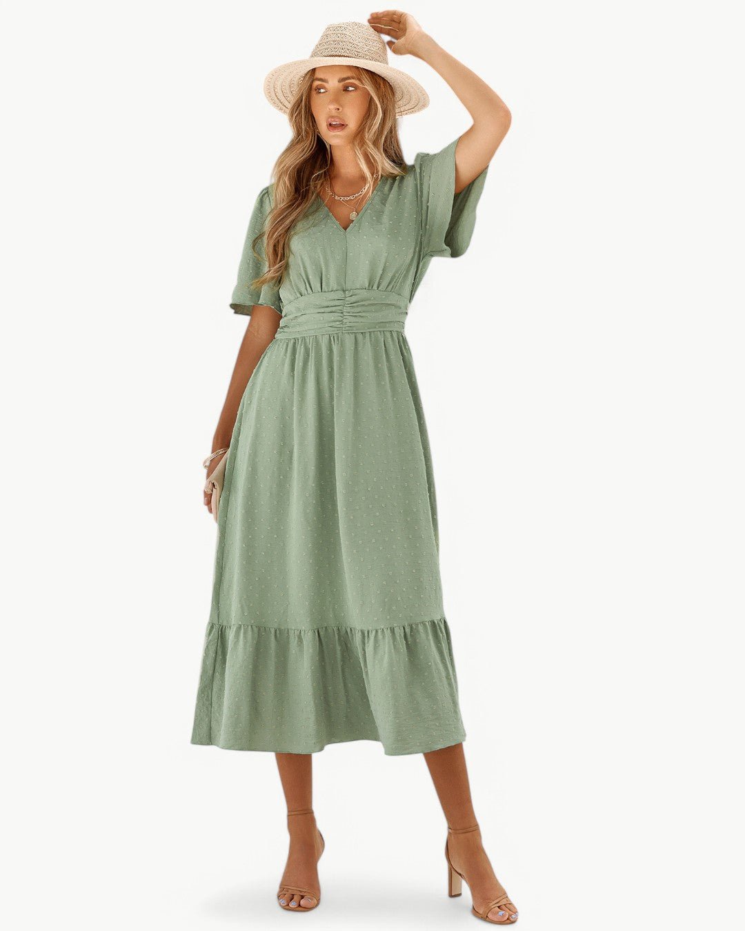 Robe Longue à V Col et Manches Courtes pour Femmes - Marie Montel