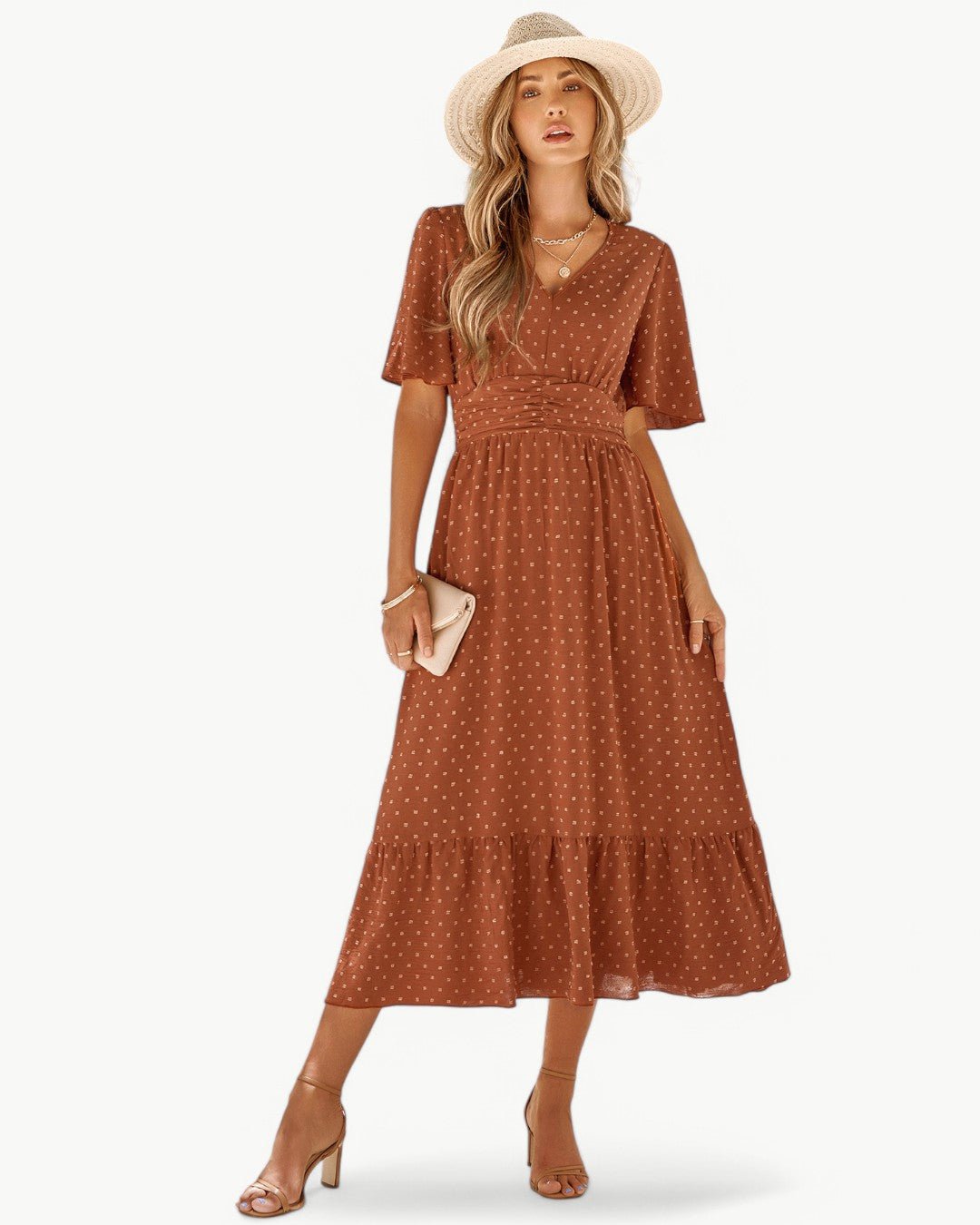 Robe Longue à V Col et Manches Courtes pour Femmes - Marie Montel