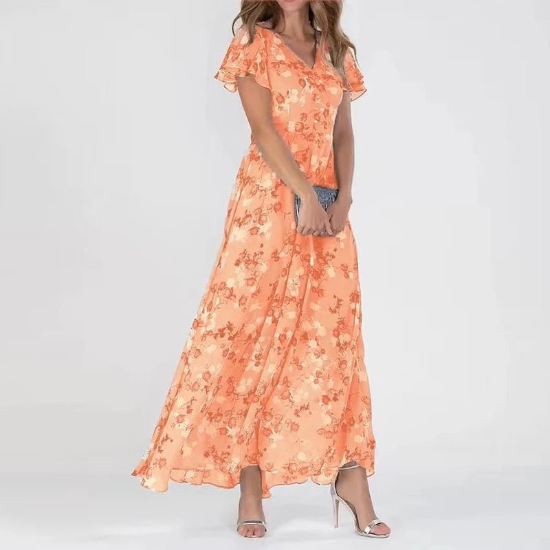Robe Longue Bohème en Mousseline Fleurie avec Volants - Marie Montel