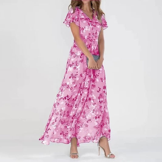 Robe Longue Bohème en Mousseline Fleurie avec Volants - Marie Montel