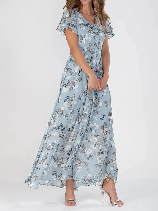 Robe Longue Bohème en Mousseline Fleurie avec Volants - Marie Montel