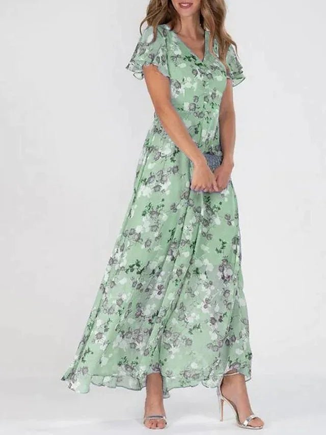 Robe Longue Bohème en Mousseline Fleurie avec Volants - Marie Montel