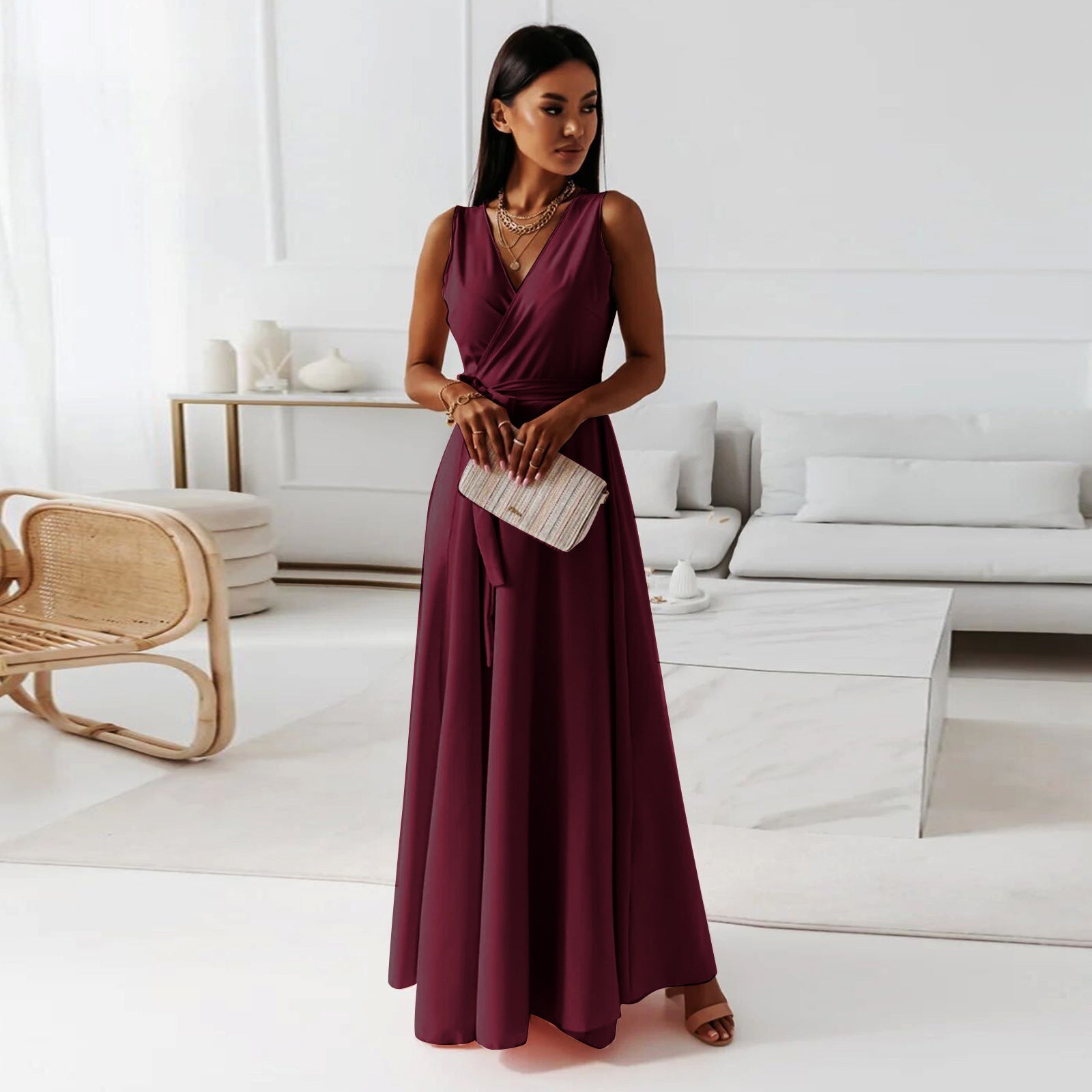 Robe Longue Élegante à Décolleté en V pour Femmes - Marie Montel