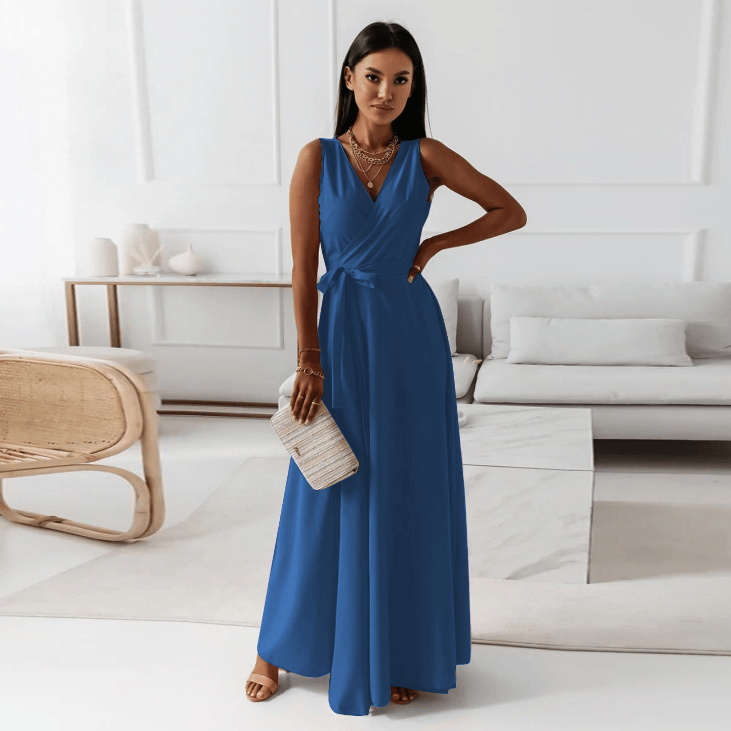 Robe Longue Élegante à Décolleté en V pour Femmes - Marie Montel