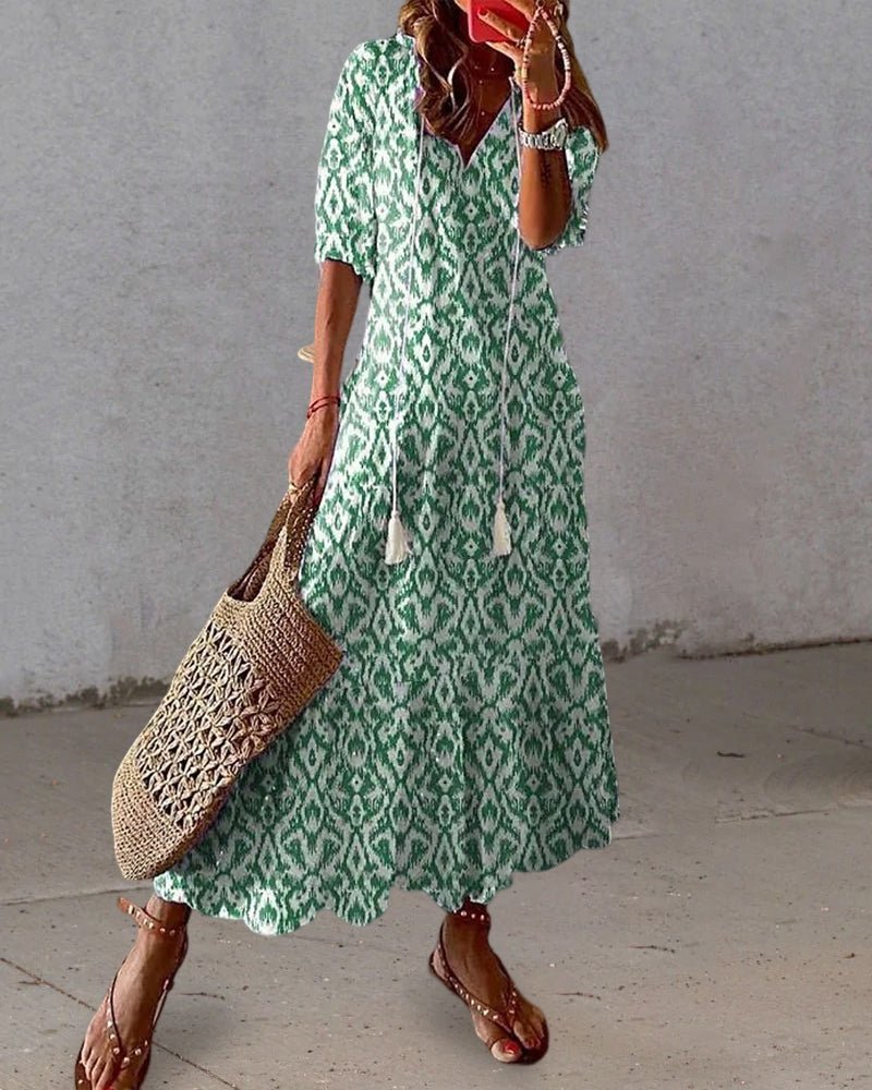Robe Longue Imprimée à Col V pour Femmes - Marie Montel