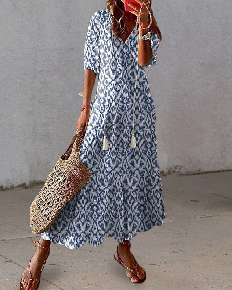 Robe Longue Imprimée à Col V pour Femmes - Marie Montel