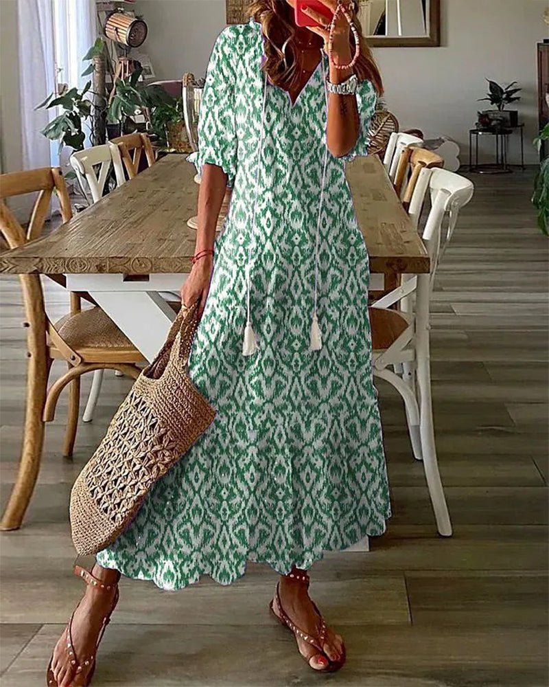 Robe Longue Imprimée à Col V pour Femmes - Marie Montel