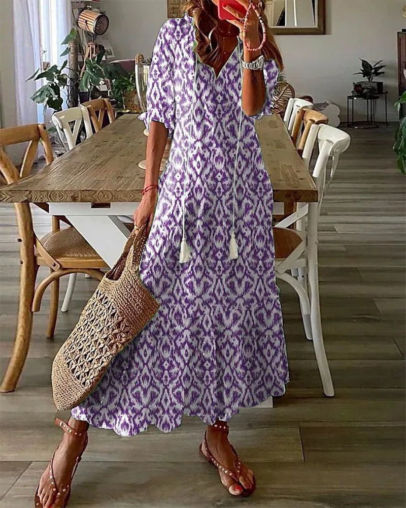 Robe Longue Imprimée à Col V pour Femmes - Marie Montel