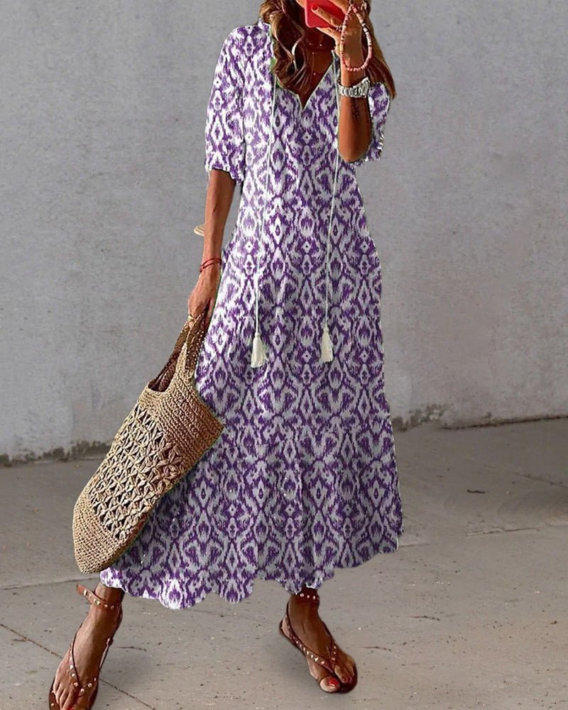 Robe Longue Imprimée à Col V pour Femmes - Marie Montel