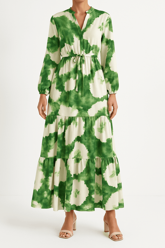 Robe Maxi Femme - Manches Longues - Col V - Design Élégant et Fluide - Marie Montel