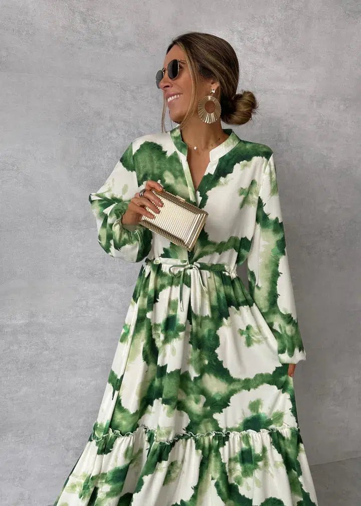 Robe Maxi Femme - Manches Longues - Col V - Design Élégant et Fluide - Marie Montel