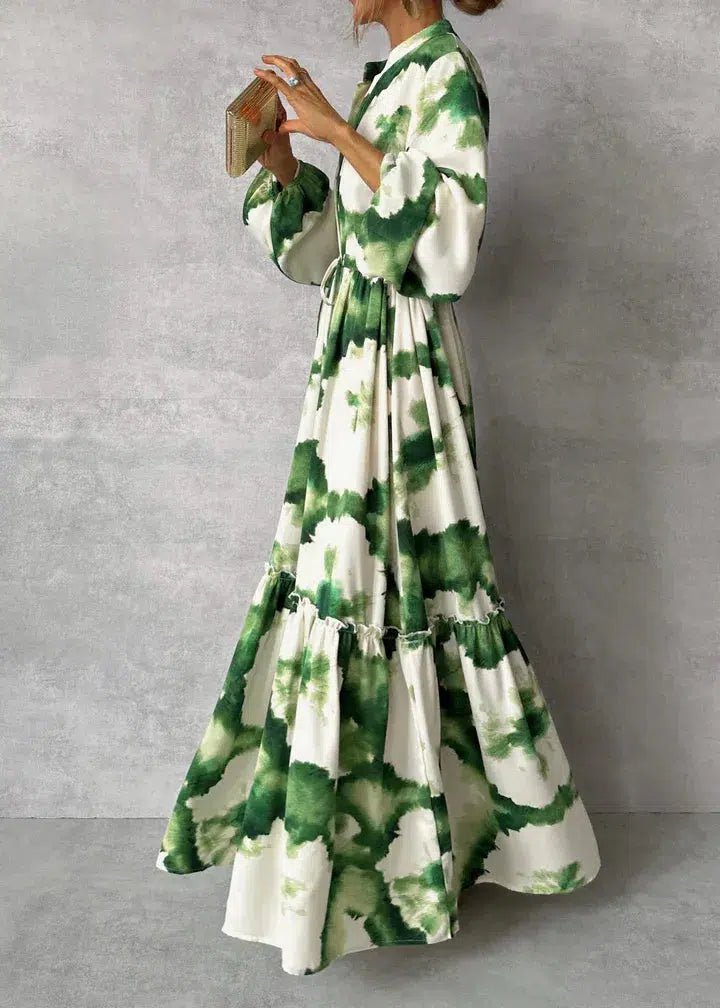 Robe Maxi Femme - Manches Longues - Col V - Design Élégant et Fluide - Marie Montel