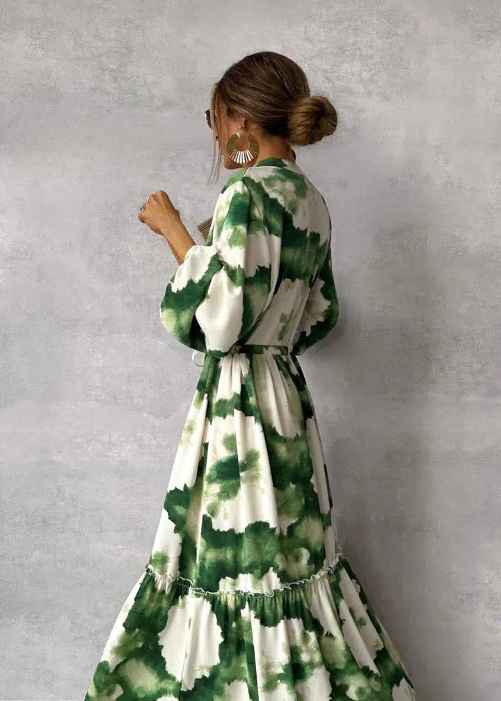 Robe Maxi Femme - Manches Longues - Col V - Design Élégant et Fluide - Marie Montel