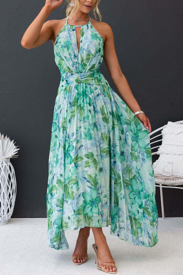 Robe Mi - Longue Plissée à Encolure Découpée pour Femmes - Marie Montel