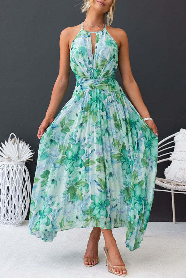 Robe Mi - Longue Plissée à Encolure Découpée pour Femmes - Marie Montel