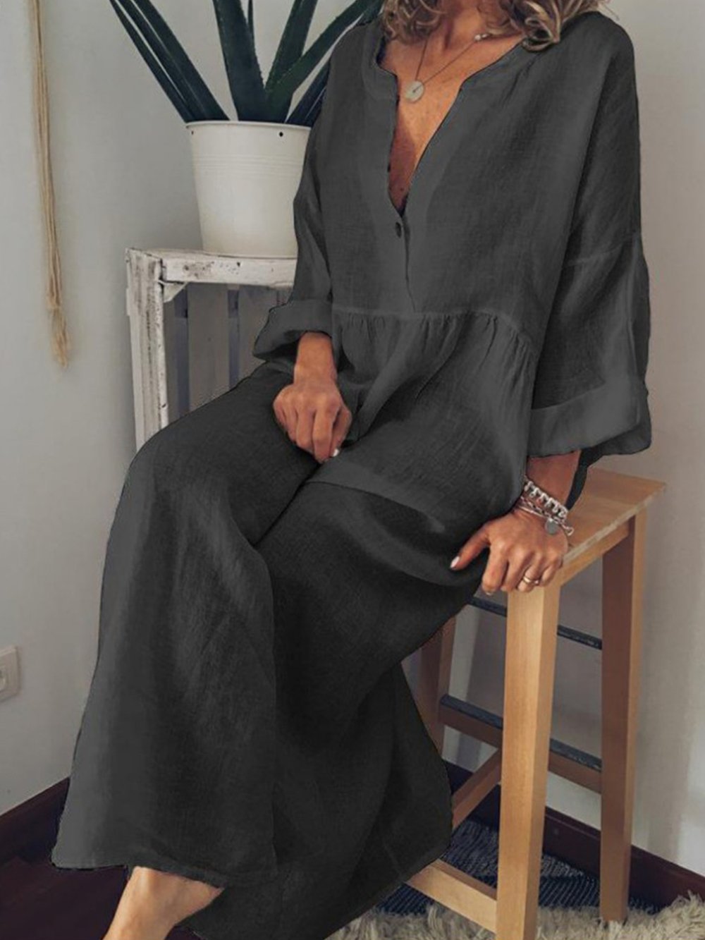 Robe Midi Chic en Noir pour Femmes - Marie Montel