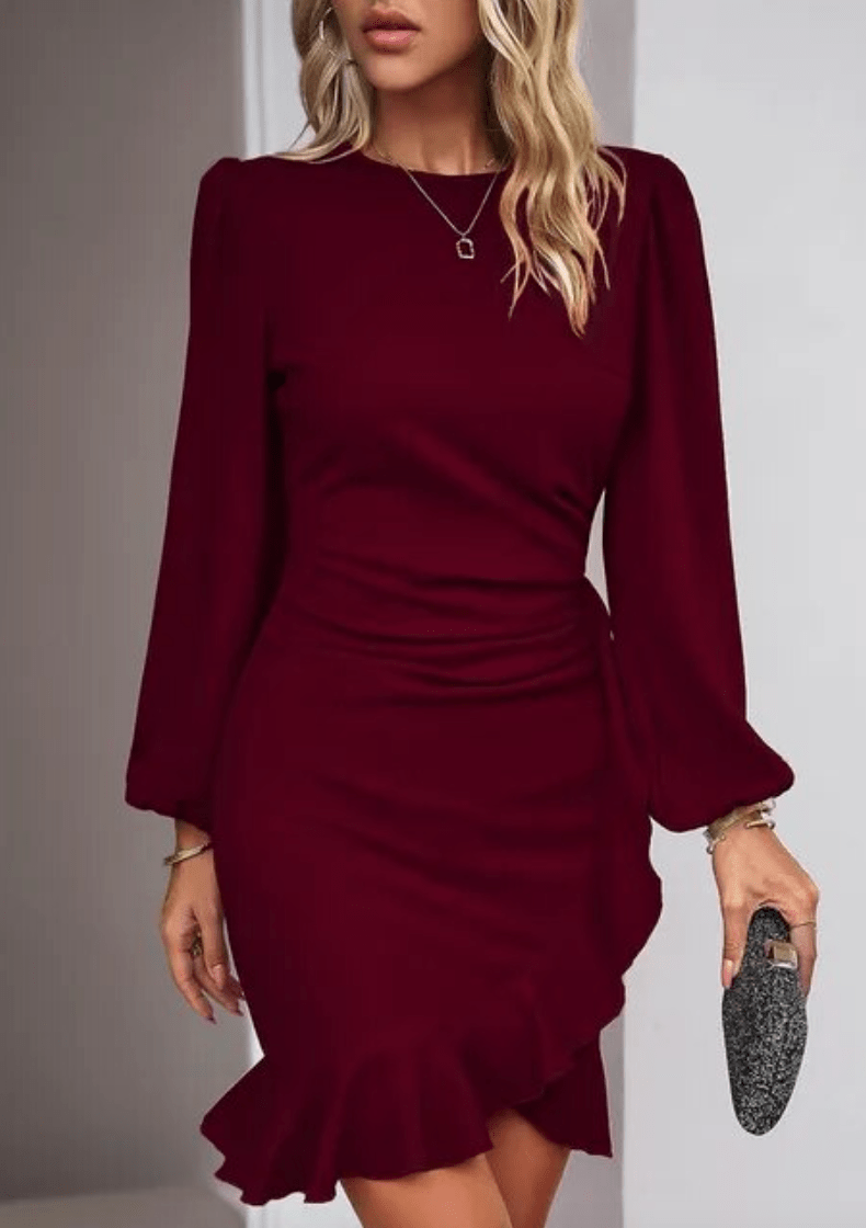 Robe Midi Élégante à Manches Bouffantes pour Femmes - Marie Montel