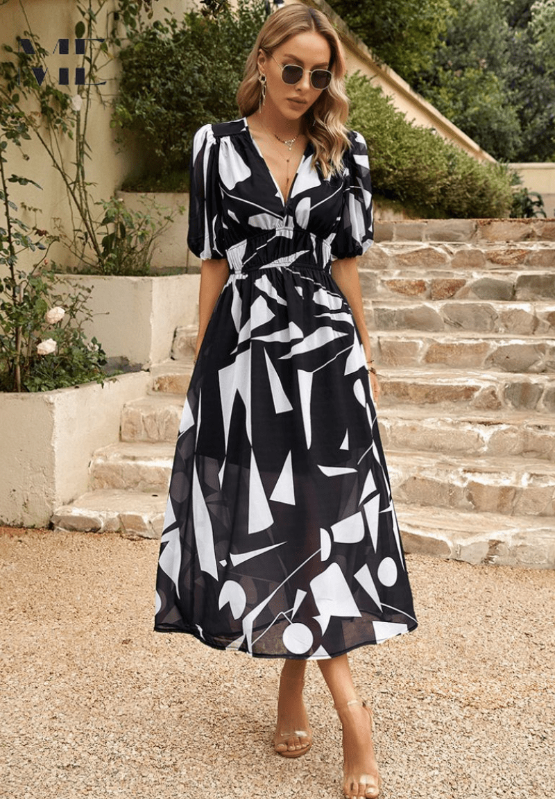 Robe Midi Élégante Multicolore pour Femmes - Marie Montel