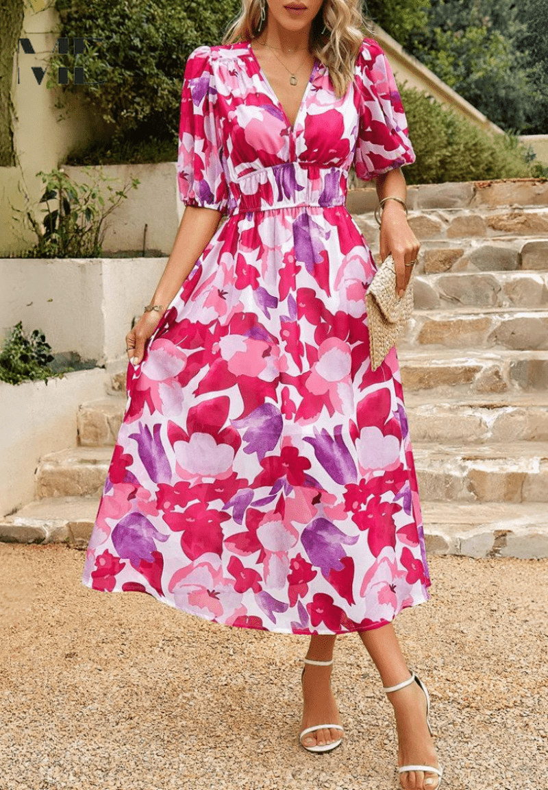 Robe Midi Élégante Multicolore pour Femmes - Marie Montel