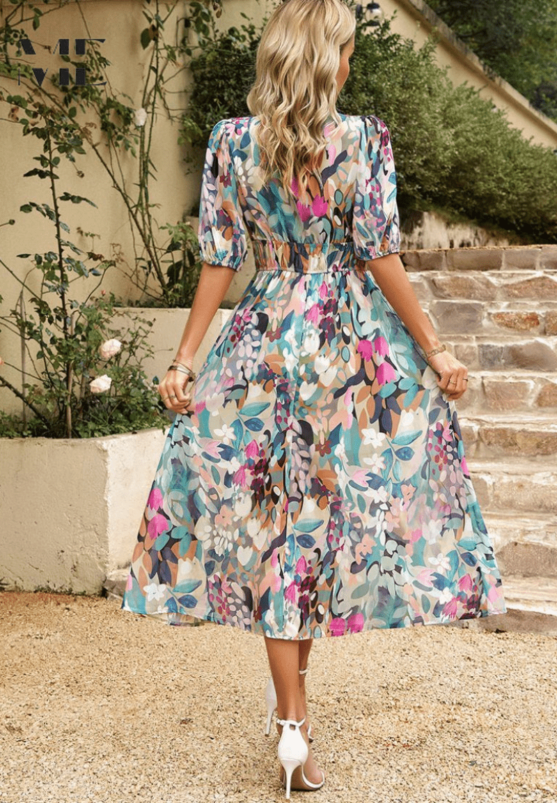 Robe Midi Élégante Multicolore pour Femmes - Marie Montel