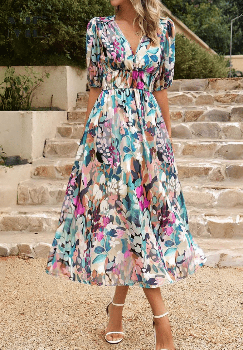 Robe Midi Élégante Multicolore pour Femmes - Marie Montel