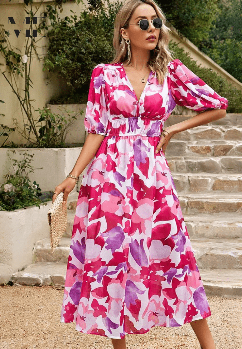 Robe Midi Élégante Multicolore pour Femmes - Marie Montel