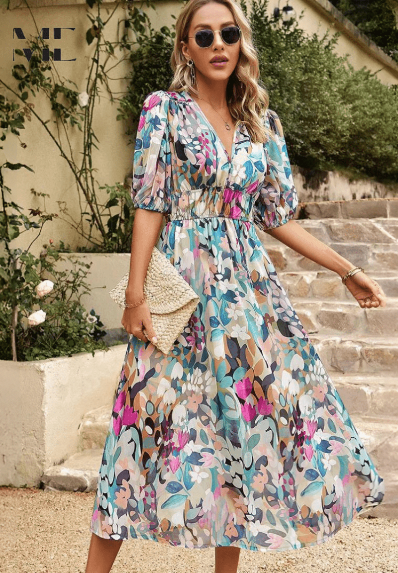 Robe Midi Élégante Multicolore pour Femmes - Marie Montel