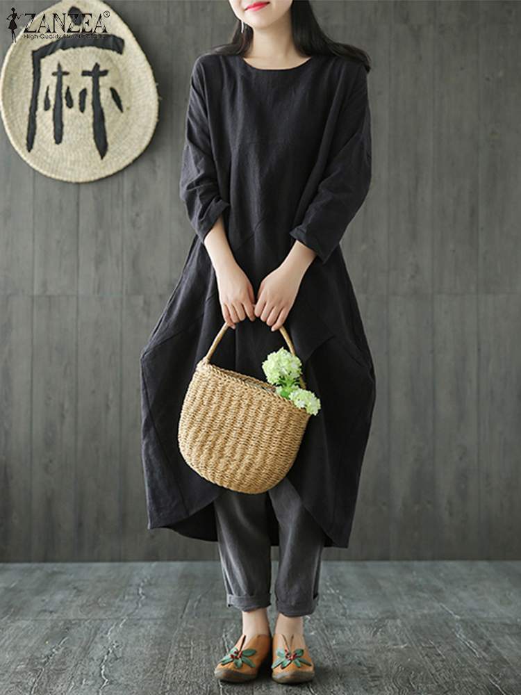 Robe Midi Irrégulière à Manches Longues pour Femmes - Marie Montel