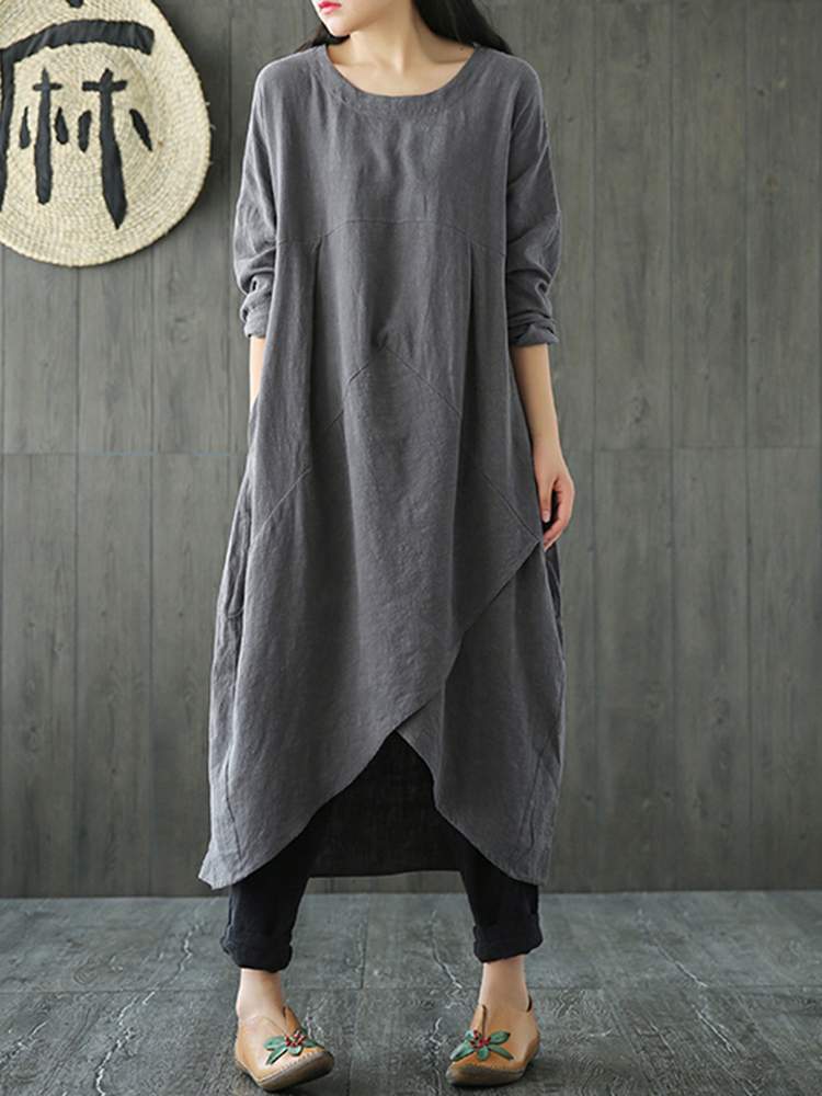 Robe Midi Irrégulière à Manches Longues pour Femmes - Marie Montel