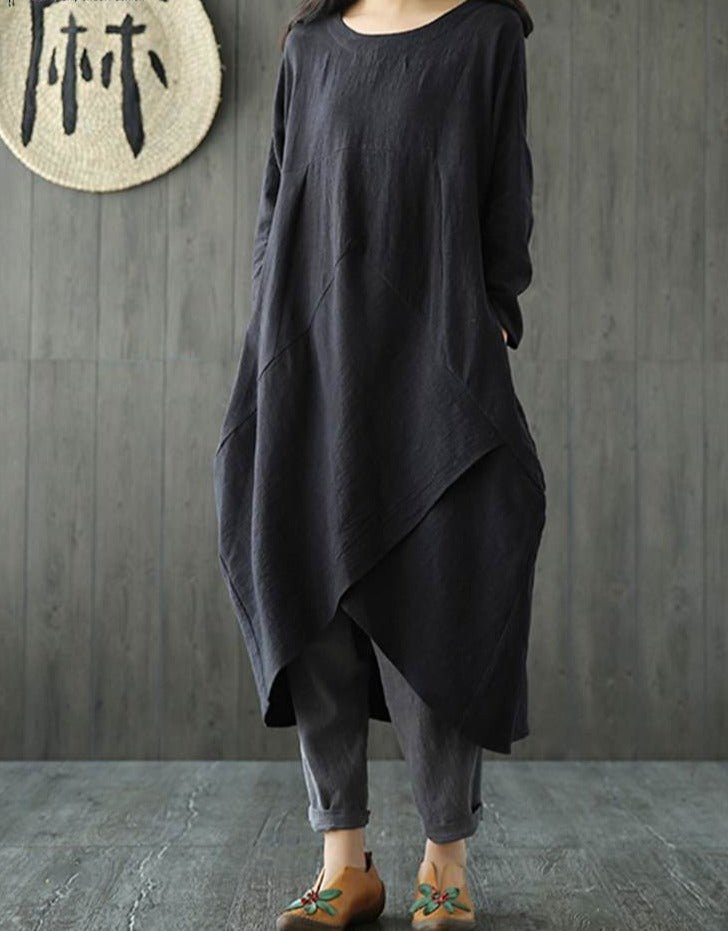 Robe Midi Irrégulière à Manches Longues pour Femmes - Marie Montel