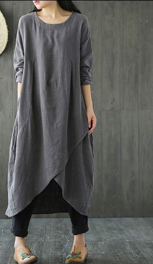 Robe Midi Irrégulière à Manches Longues pour Femmes - Marie Montel