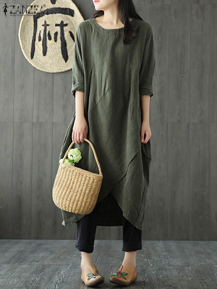 Robe Midi Irrégulière à Manches Longues pour Femmes - Marie Montel