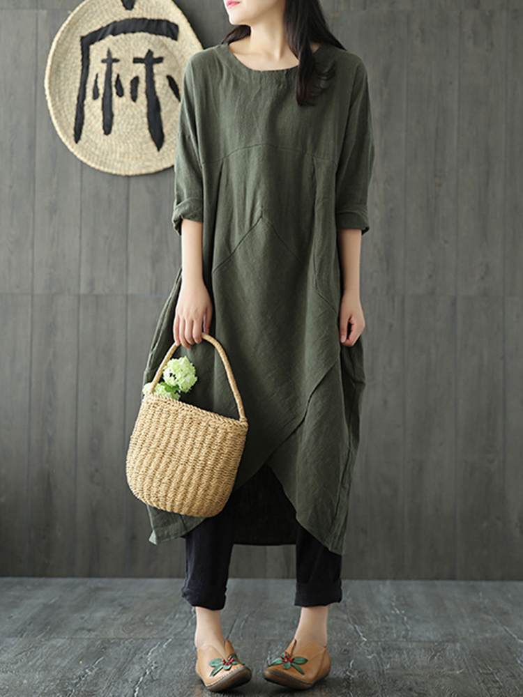 Robe Midi Irrégulière à Manches Longues pour Femmes - Marie Montel