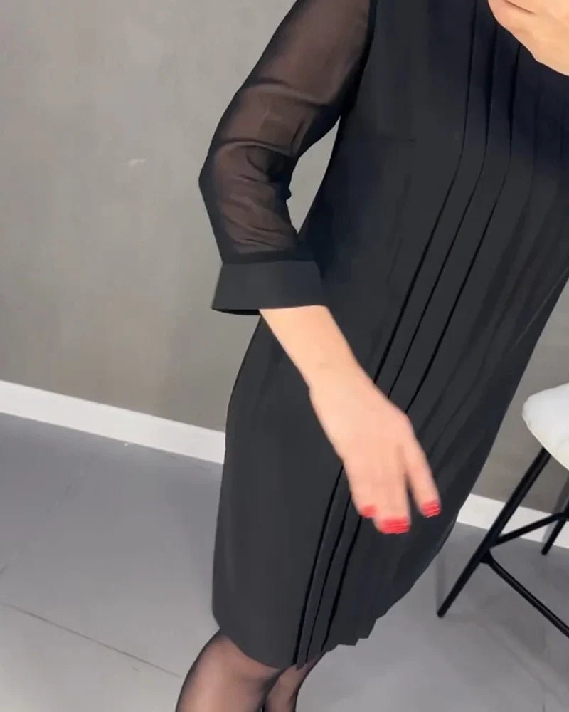 Robe Plissée Mi - Longue à Manches Longues - Marie Montel