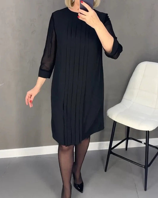 Robe Plissée Mi - Longue à Manches Longues - Marie Montel