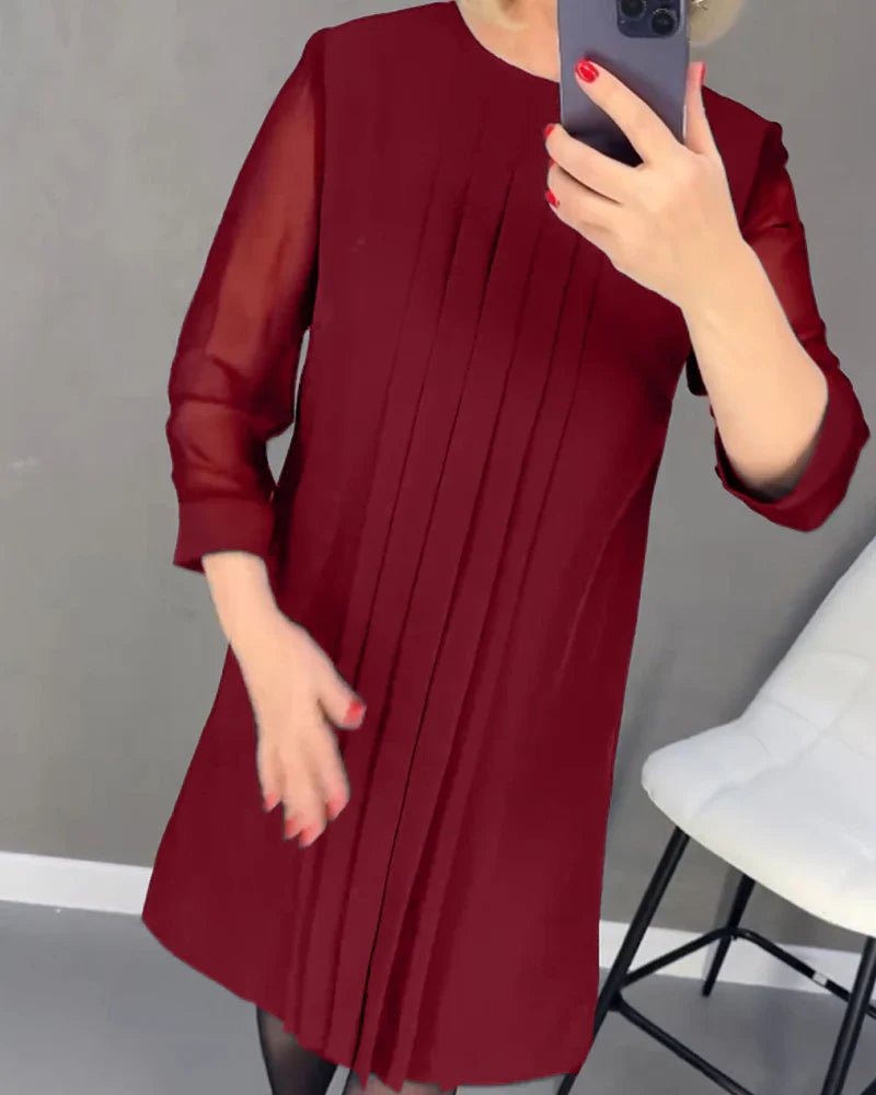 Robe Plissée Mi - Longue à Manches Longues - Marie Montel