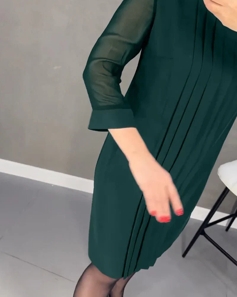 Robe Plissée Mi - Longue à Manches Longues - Marie Montel