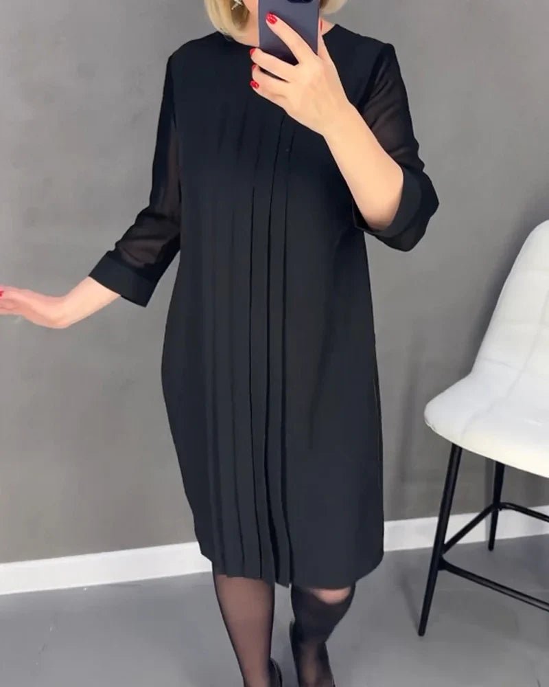 Robe Plissée Mi - Longue à Manches Longues - Marie Montel