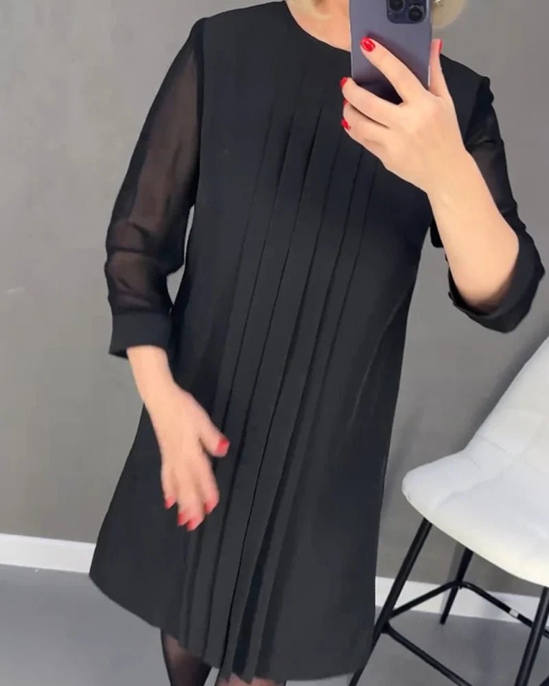 Robe Plissée Mi - Longue à Manches Longues - Marie Montel